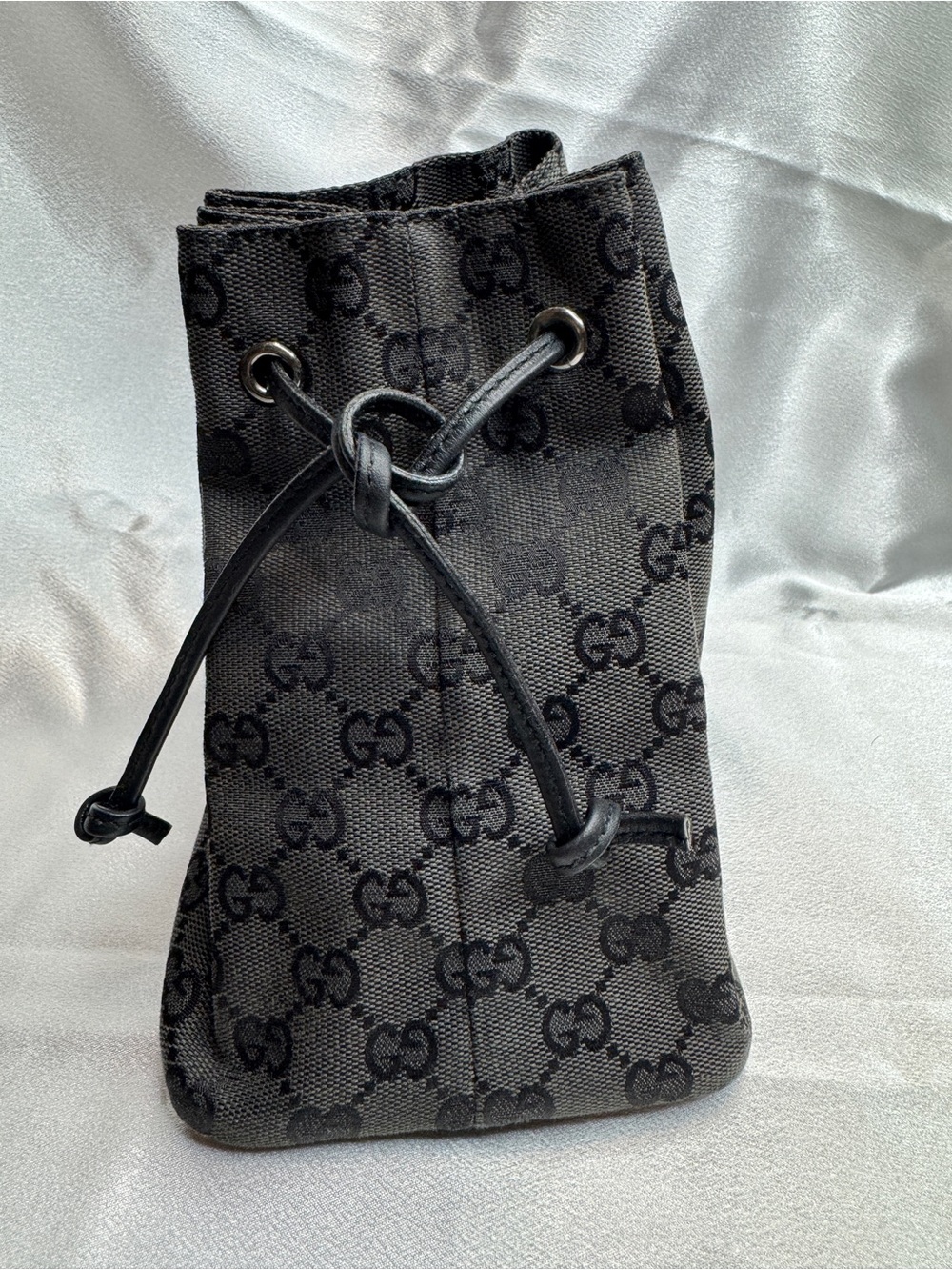 Gucci GG Black Monogram Canvas Drawstring Pouch